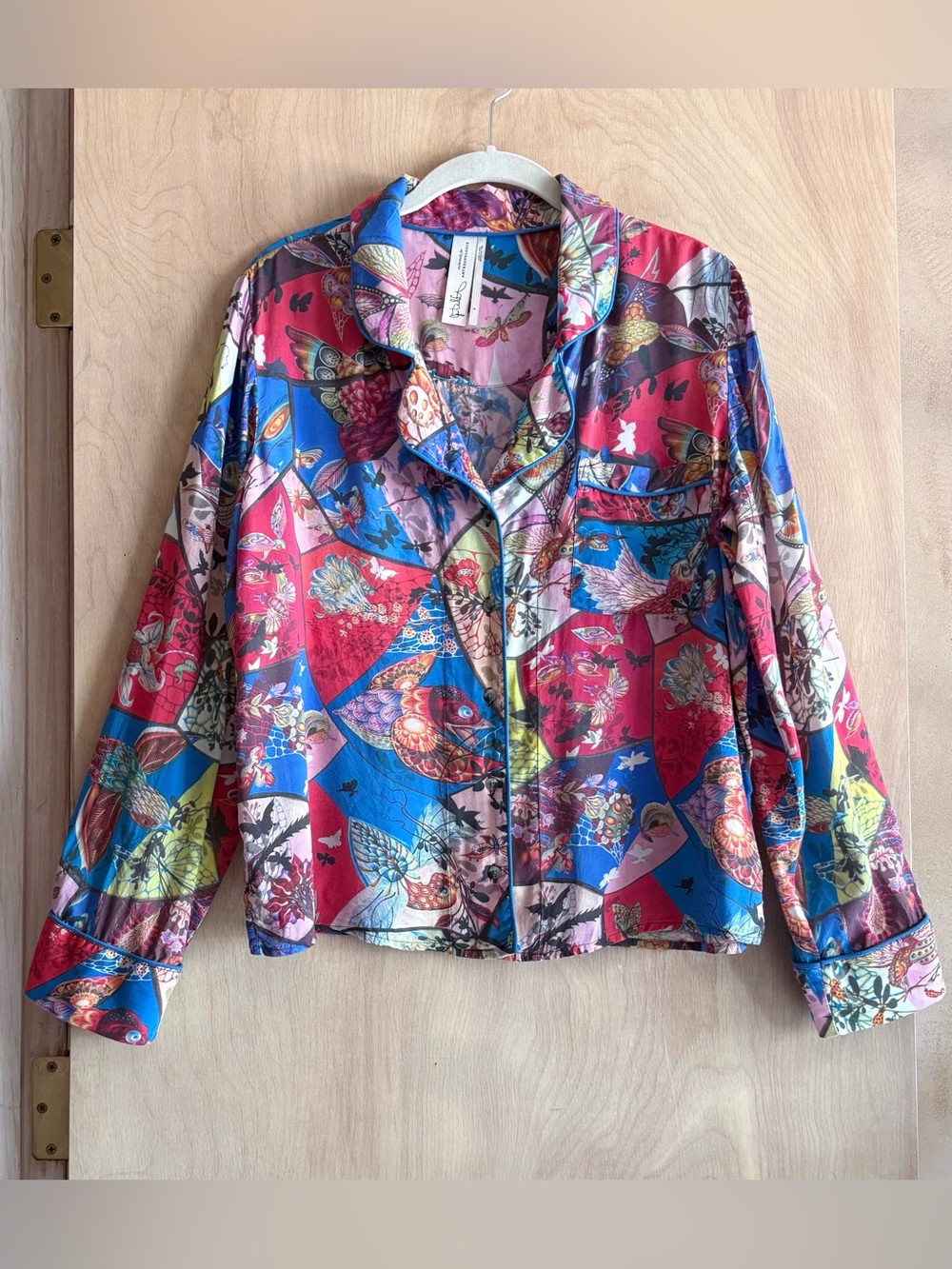 Anthropologie x Judith Schaechter Pajama Top Women’s S Birds Lounge Maximalist